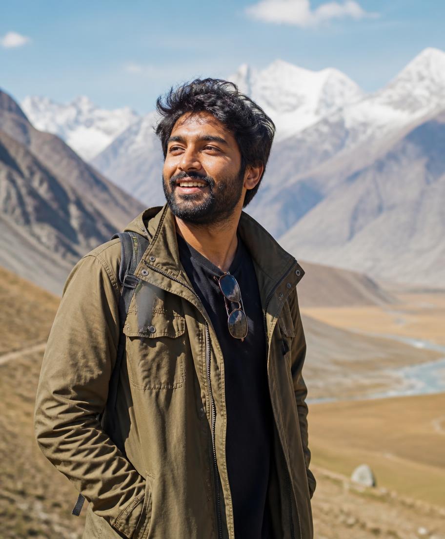 Soumik, co-founder of Mighosh, in a mountain landscape